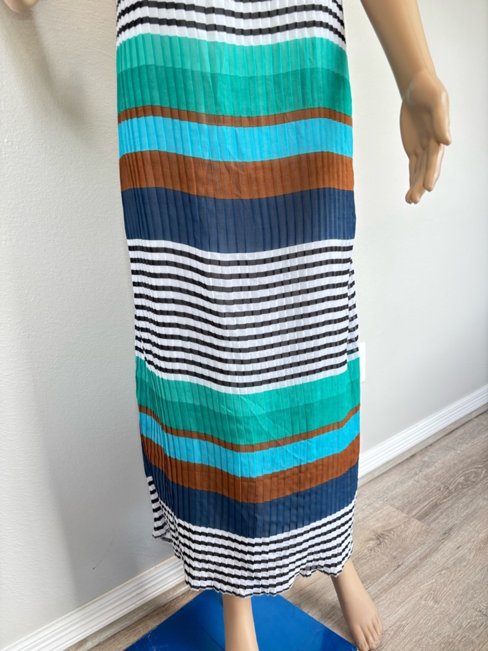 Vasna Desire Striped Halter Maxi Dress in Teal, Navy & Brown NWT - Picture 7 of 15